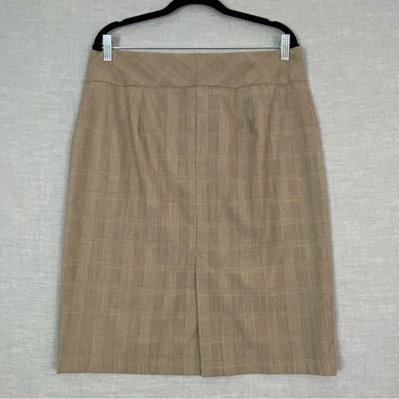 Jessica Dream Fit Pencil Skirt Knee Length Tan Glencheck Sz 14 - Picture 2 of 11
